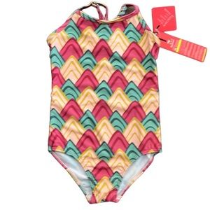 NWT Large one piece swim suit Bathing suit Adj straps red yellow and green lined
